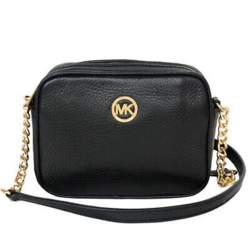 Michael Kors Black Pebbled Leather Small Fulton Crossbody Bag